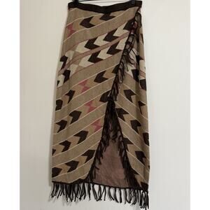 TASHA POLIZZI skirt Women's M Knit Southwestern Print Rodeo Fringe Midi Cowgirl